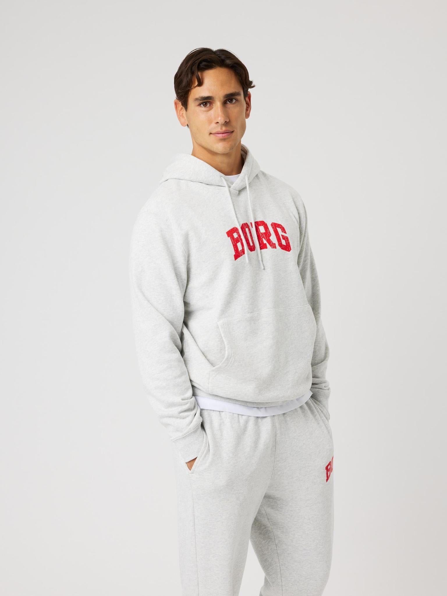 BJÖRN BORG Borg Classic Print Hoodie Ultra Light Grey Melange