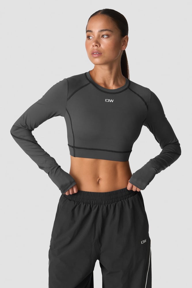 ICIW Contrast Cropped Long Sleeve Dark Grey