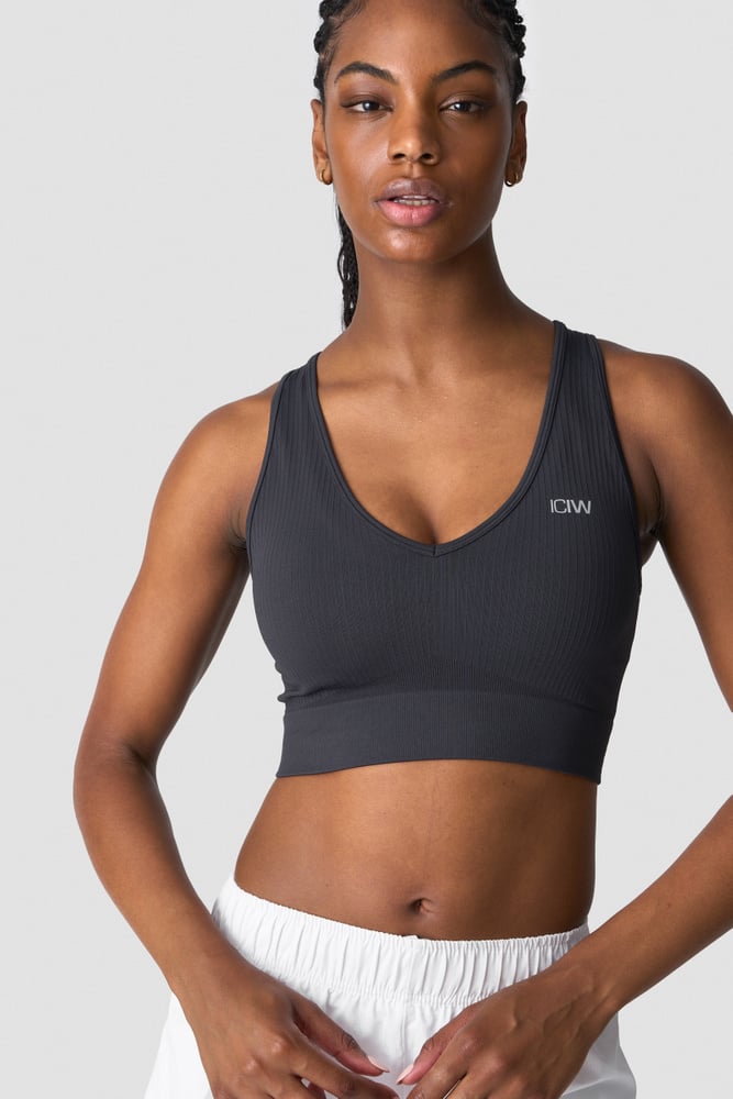 ICIW Ribbed Define Cropped V-neck Tank Dusty Black