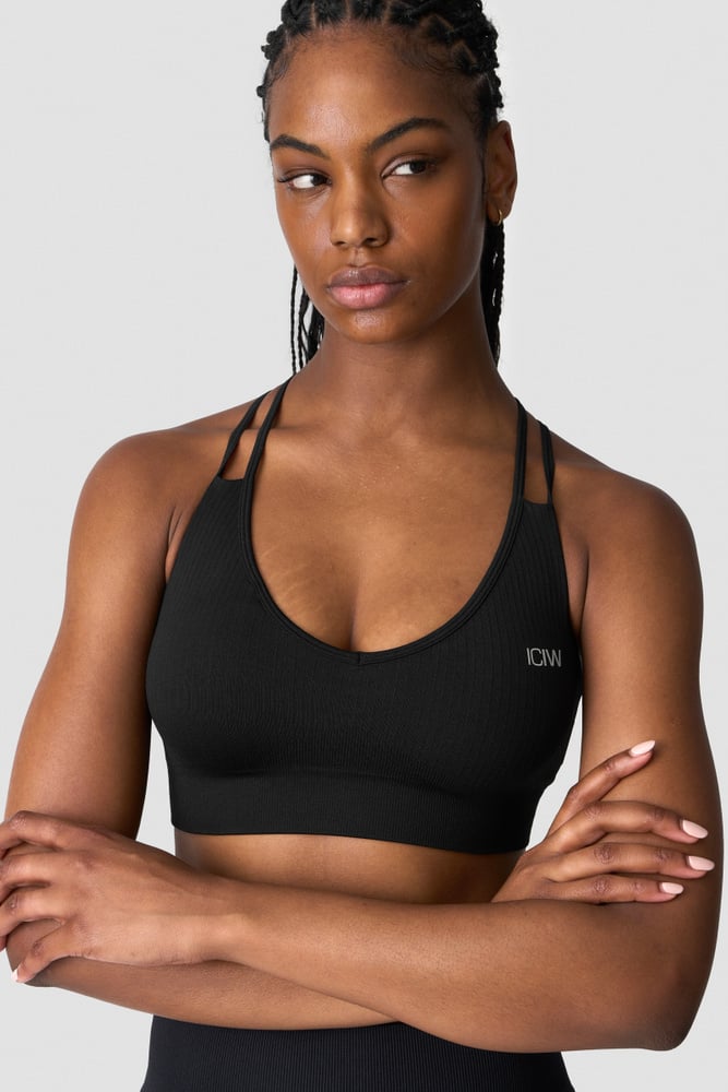 ICIW Ribbed Define Seamless V-neck Sports Bra Black