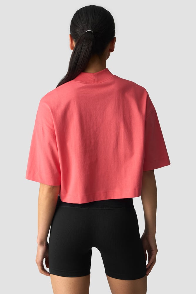 ICIW Everyday Cropped Mock Neck T-shirt Dark Pink Peach