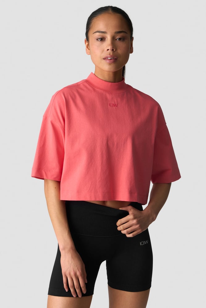 ICIW Everyday Cropped Mock Neck T-shirt Dark Pink Peach
