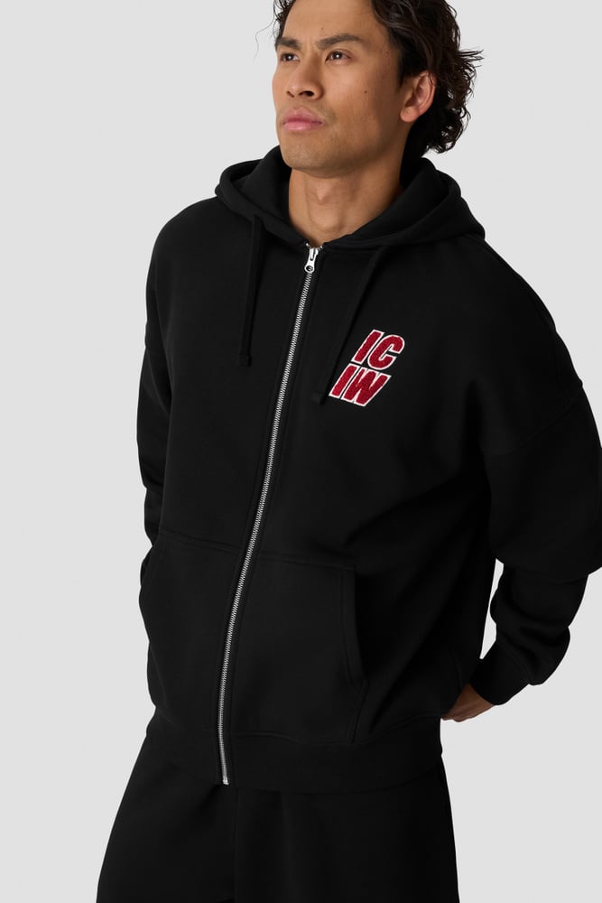 ICIW Everyday Relaxed Zip Hoodie Terry Print Black