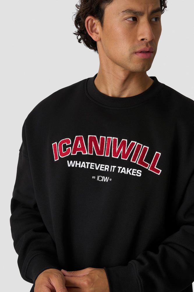 ICIW Everyday Relaxed Crewneck Terry Print M Black