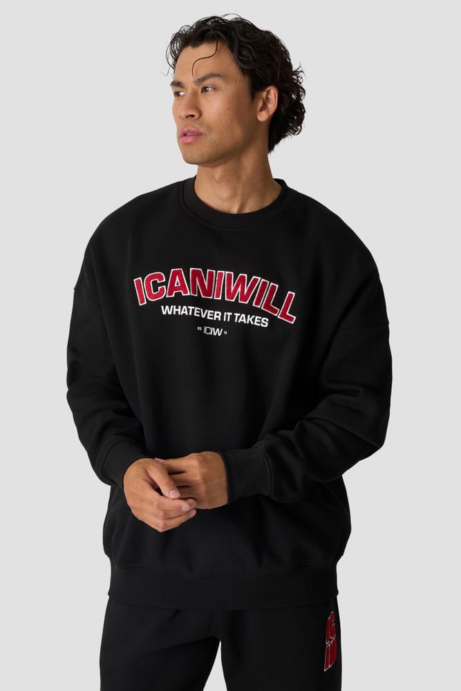 ICIW Everyday Relaxed Crewneck Terry Print M Black