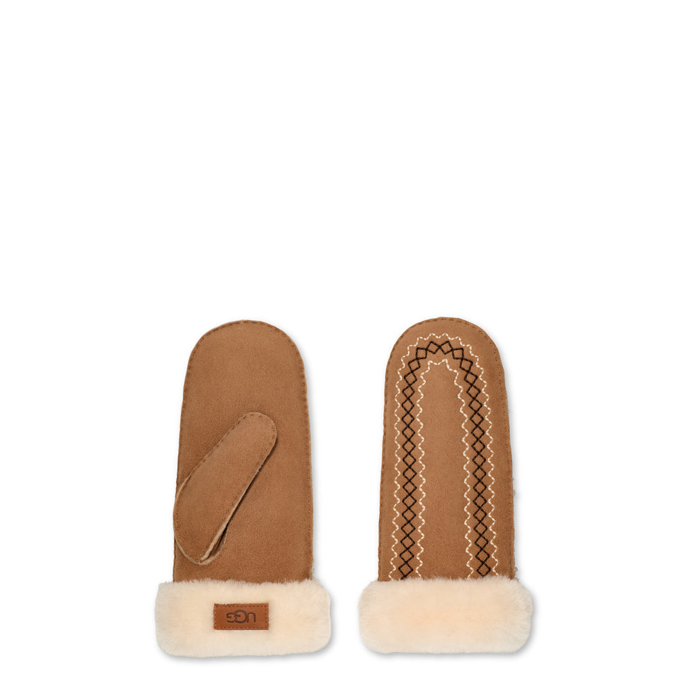 UGG Atherson Embroidered Mitten – Dam – Chestnut