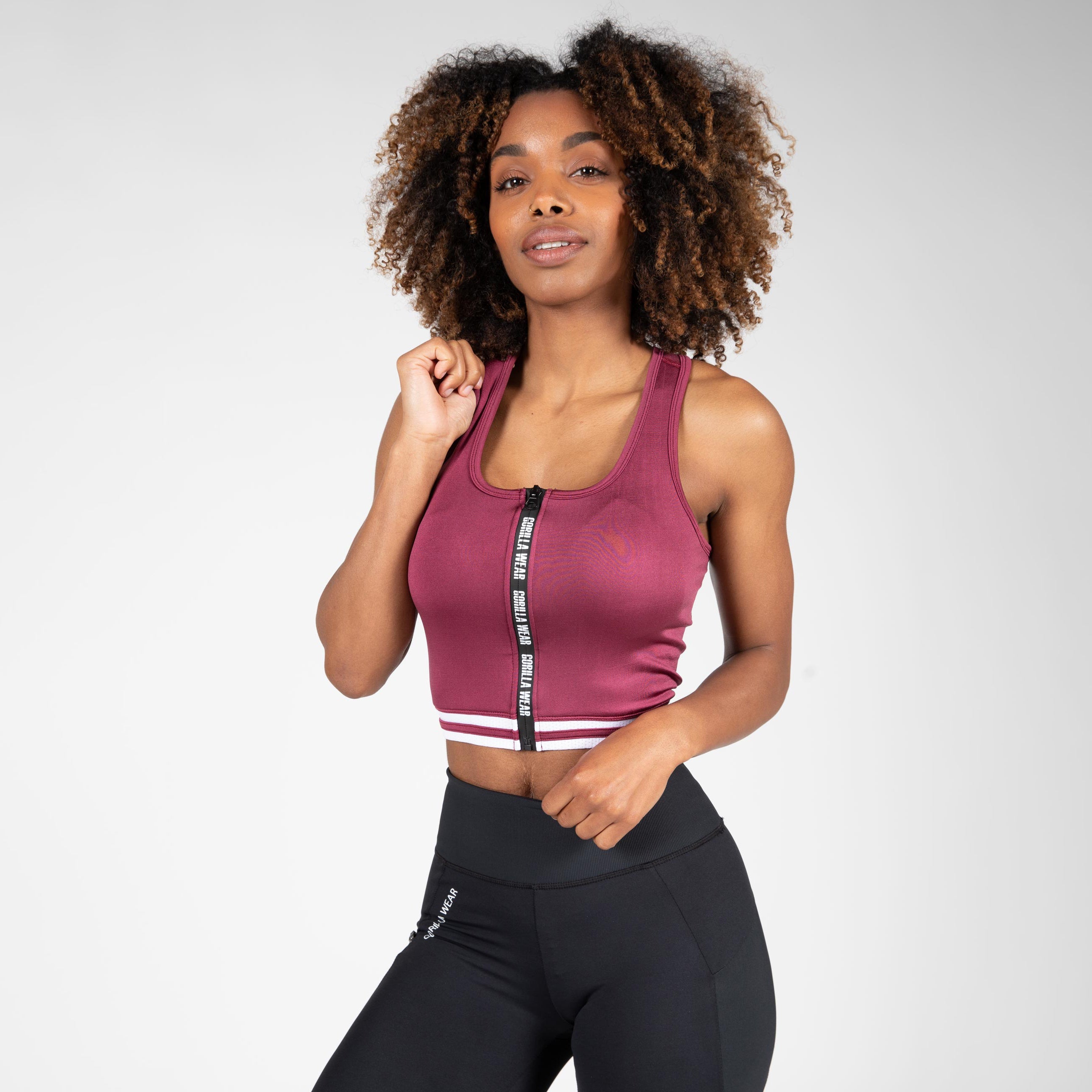 Gorilla Wear Mesa Zip Front Crop Top, burgundy red Gorilla Wear