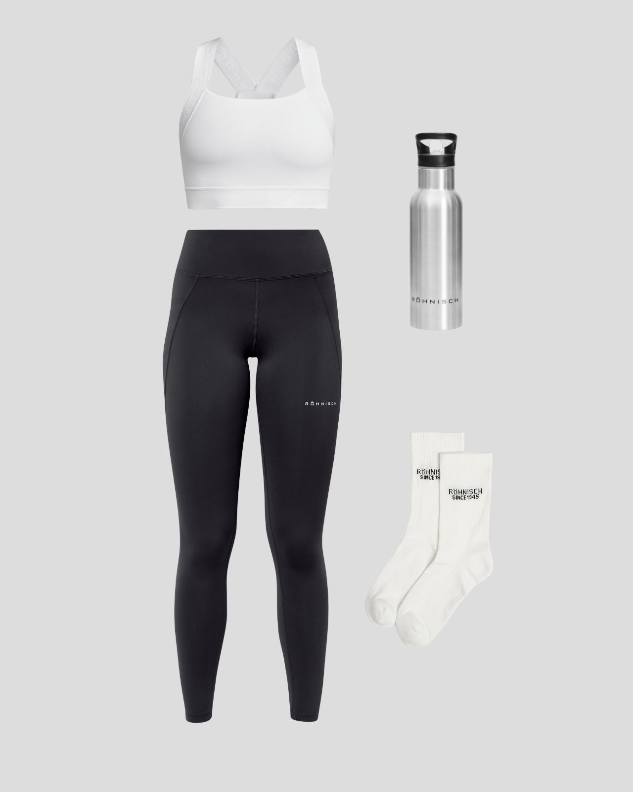 Röhnisch Träningspaket Kvinna – Sport-BH, Tights, Strumpor & Vattenflaska