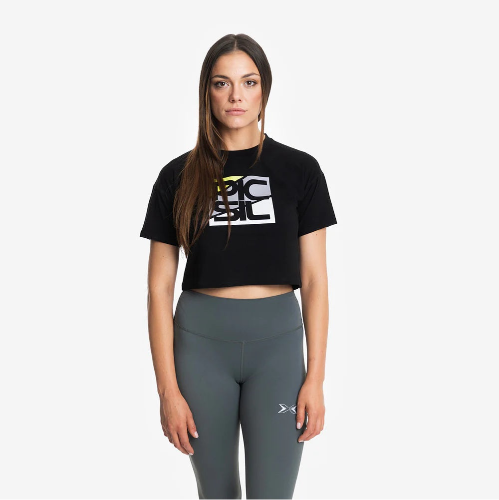 Picsil T-shirt Premium CROP Short Manga Woman Svart Picsil
