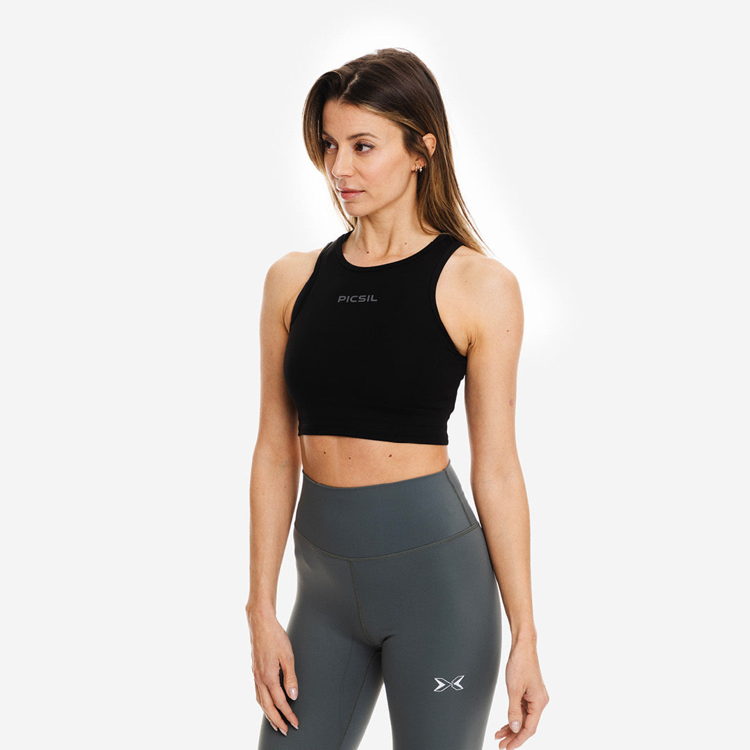 Picsil Women's Sports Fitted Crop Top Svart