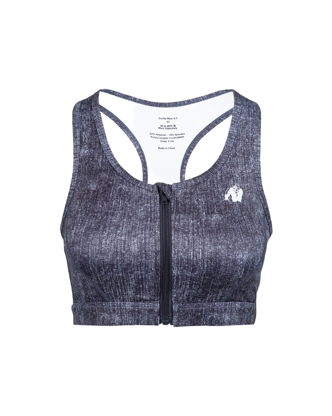 Gorilla Wear Camilla Zip-Front Sports Bra, blue denim Gorilla Wear