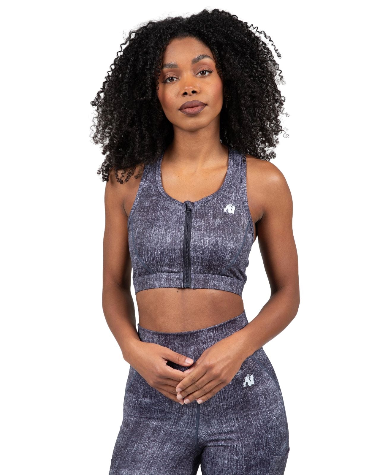 Gorilla Wear Camilla Zip-Front Sports Bra, blue denim Gorilla Wear