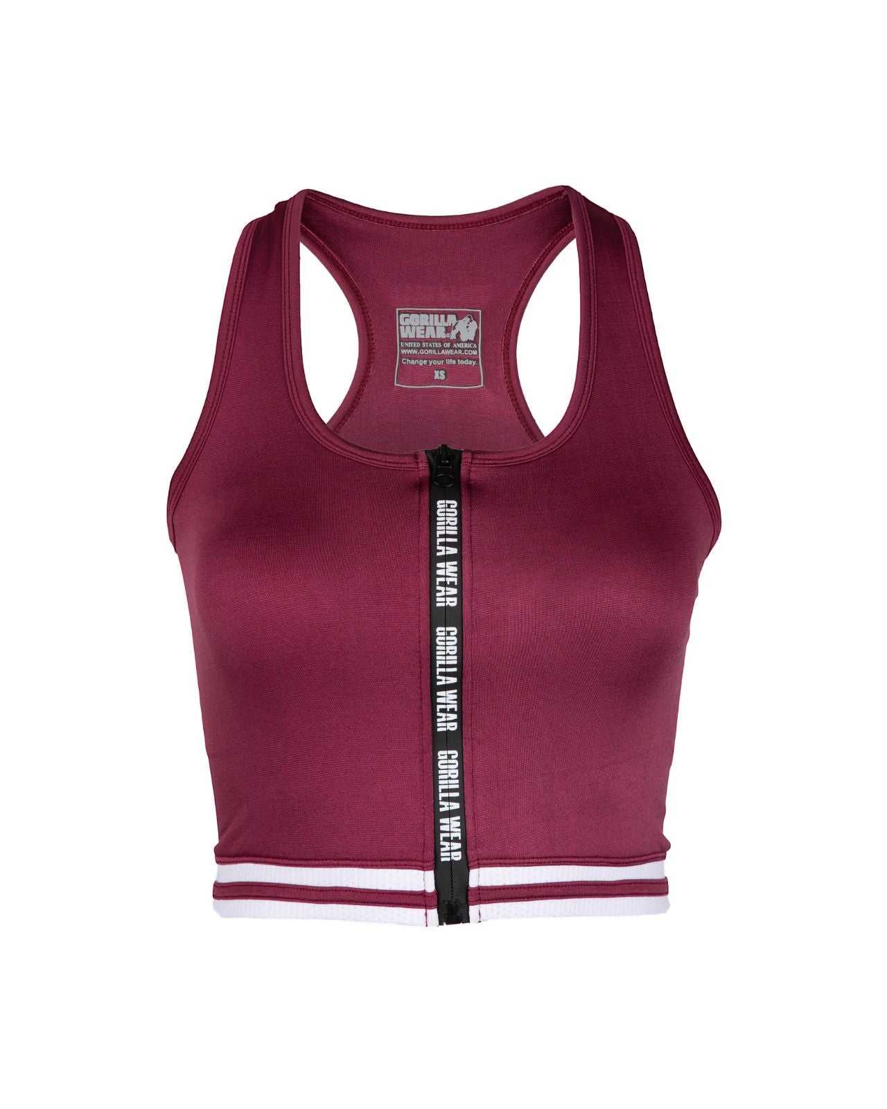 Gorilla Wear Mesa Zip Front Crop Top, burgundy red Gorilla Wear