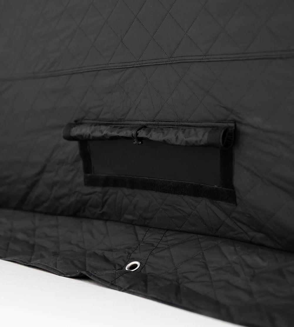 bast näver tält portabelt i svart ventilation