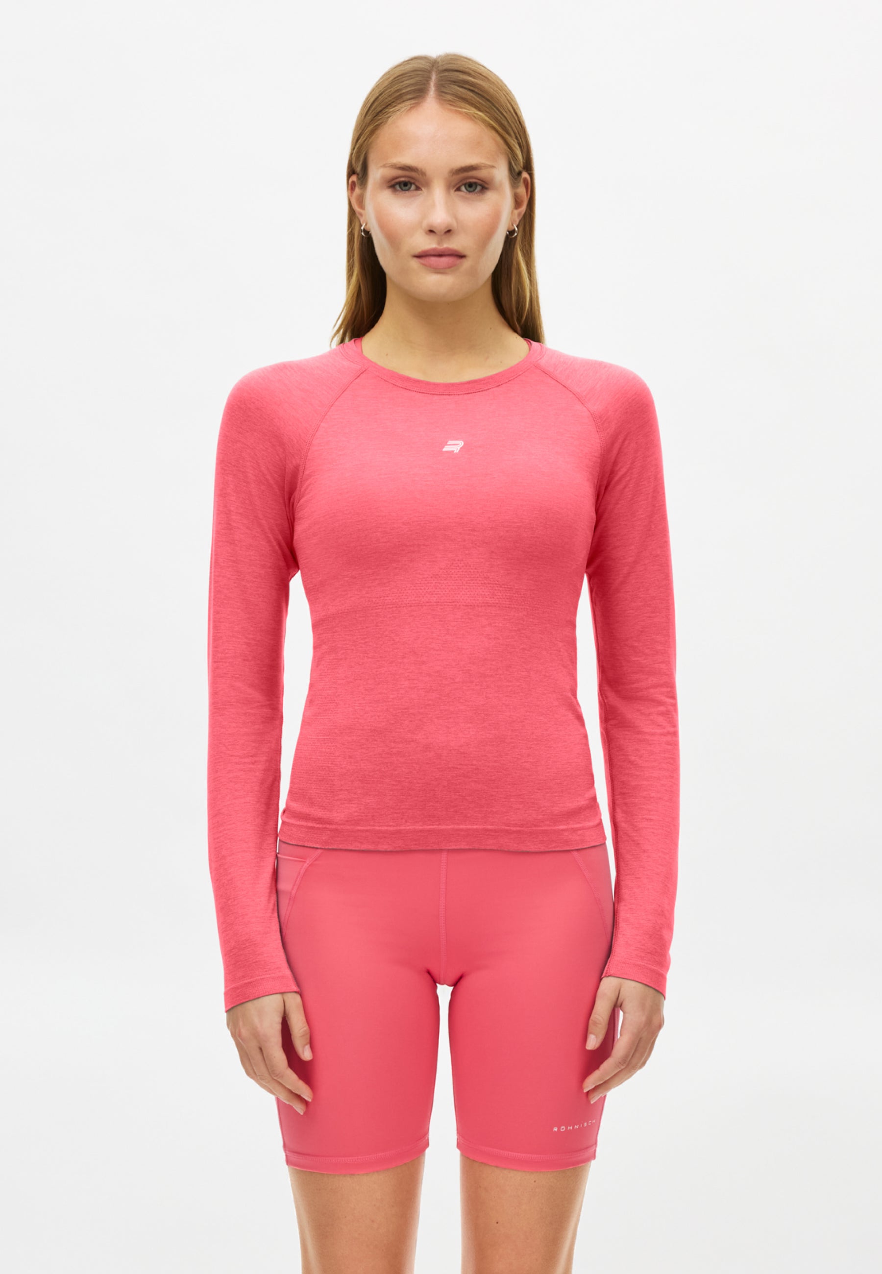 Röhnisch Seamless Flex Long Sleeve Fruit Dove – sömlös långärmad träningströja i rosa, frontvy
