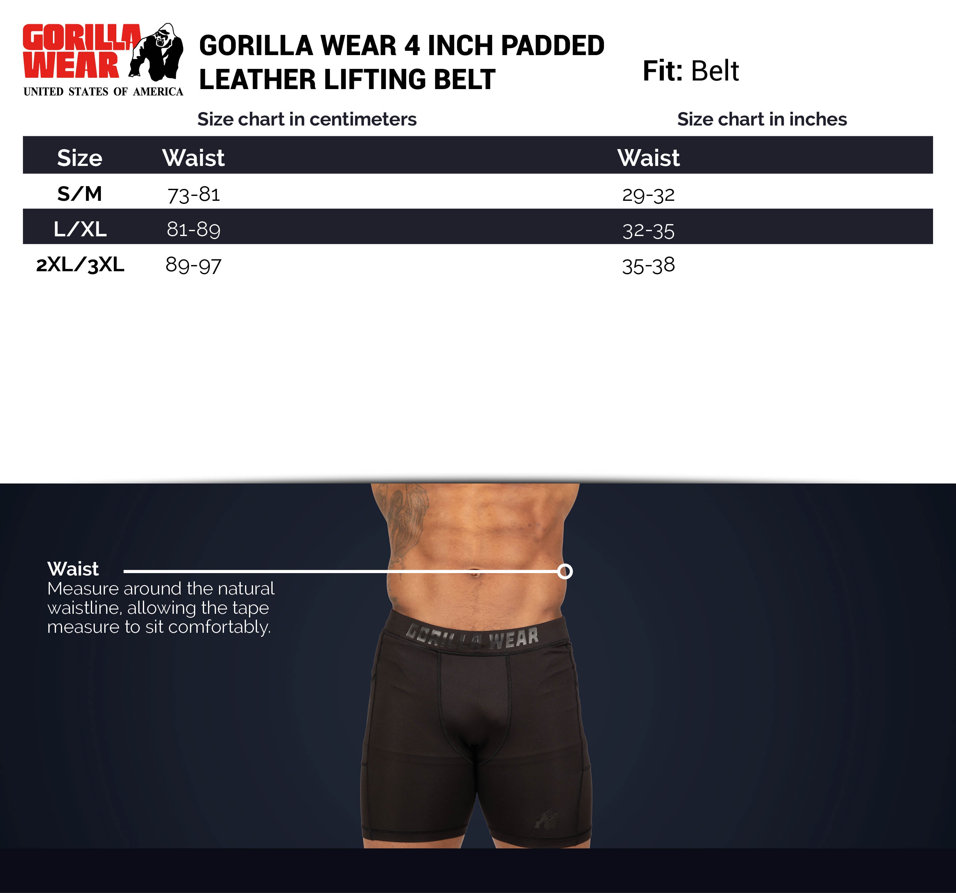 Gorilla Wear 4 Inch Padded Leather Belt, black/red Gorilla Wear