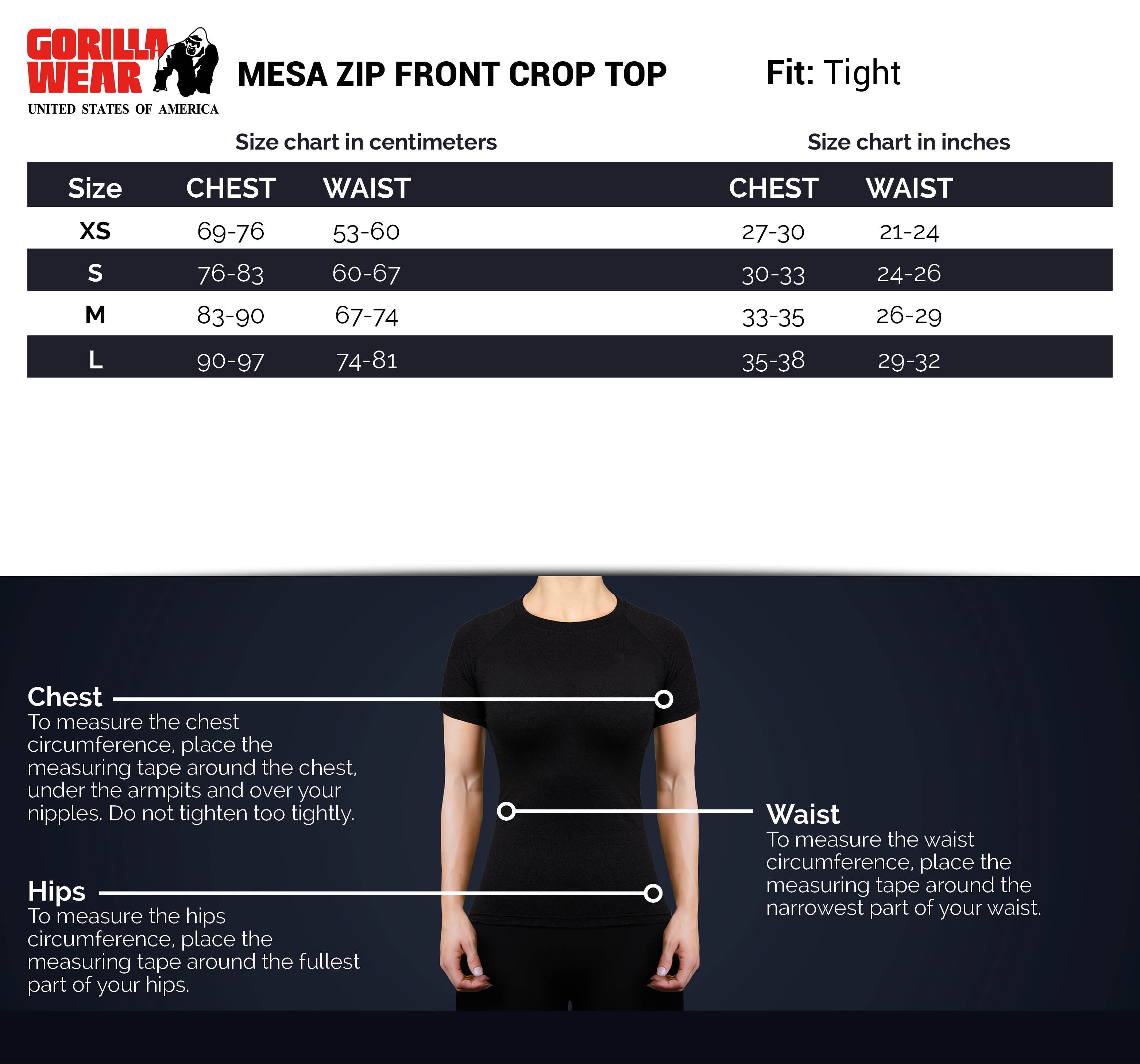 Gorilla Wear Mesa Zip Front Crop Top, black Gorilla Wear