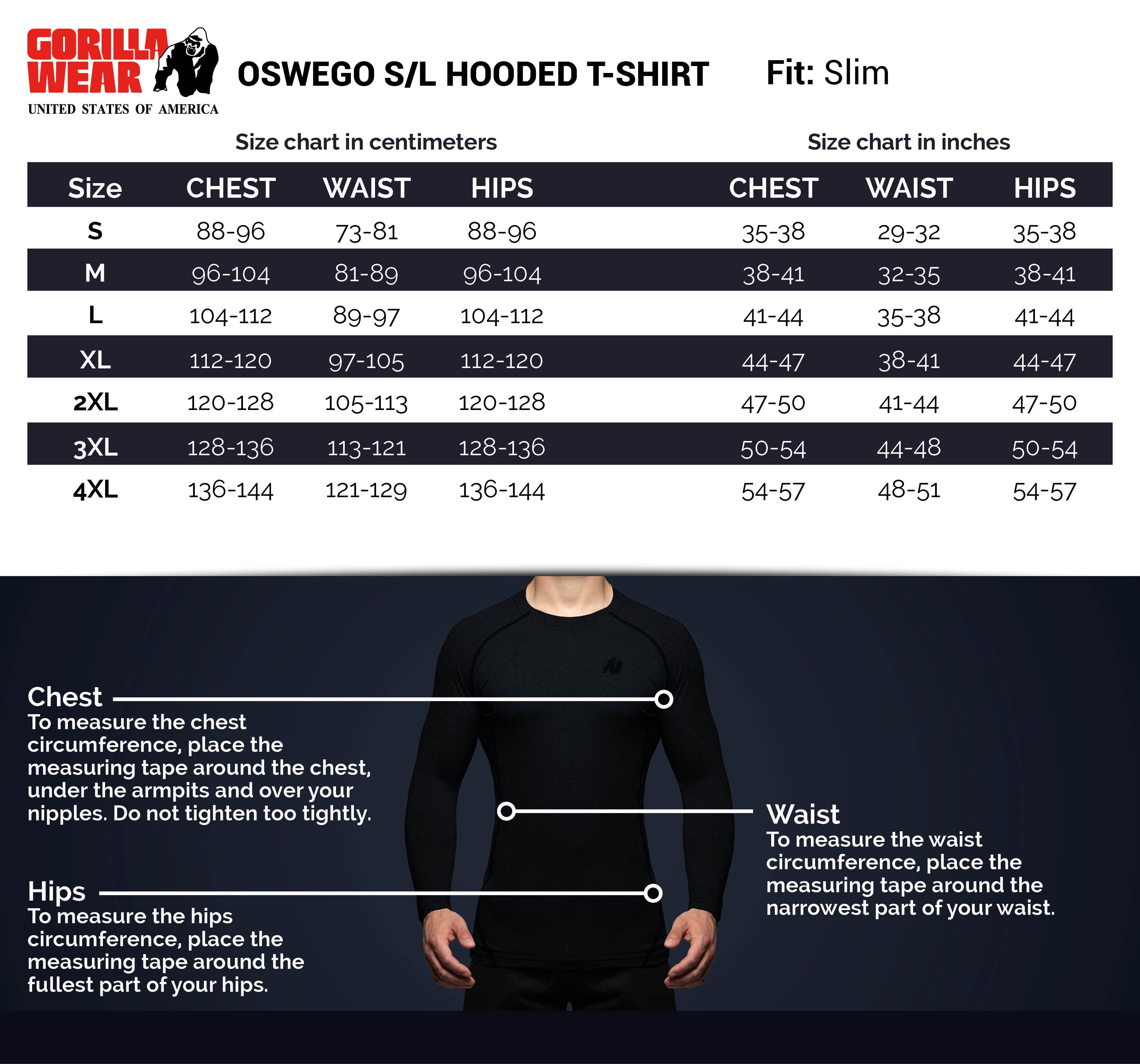 Gorilla Wear Oswego S/L Hooded T-Shirt, black