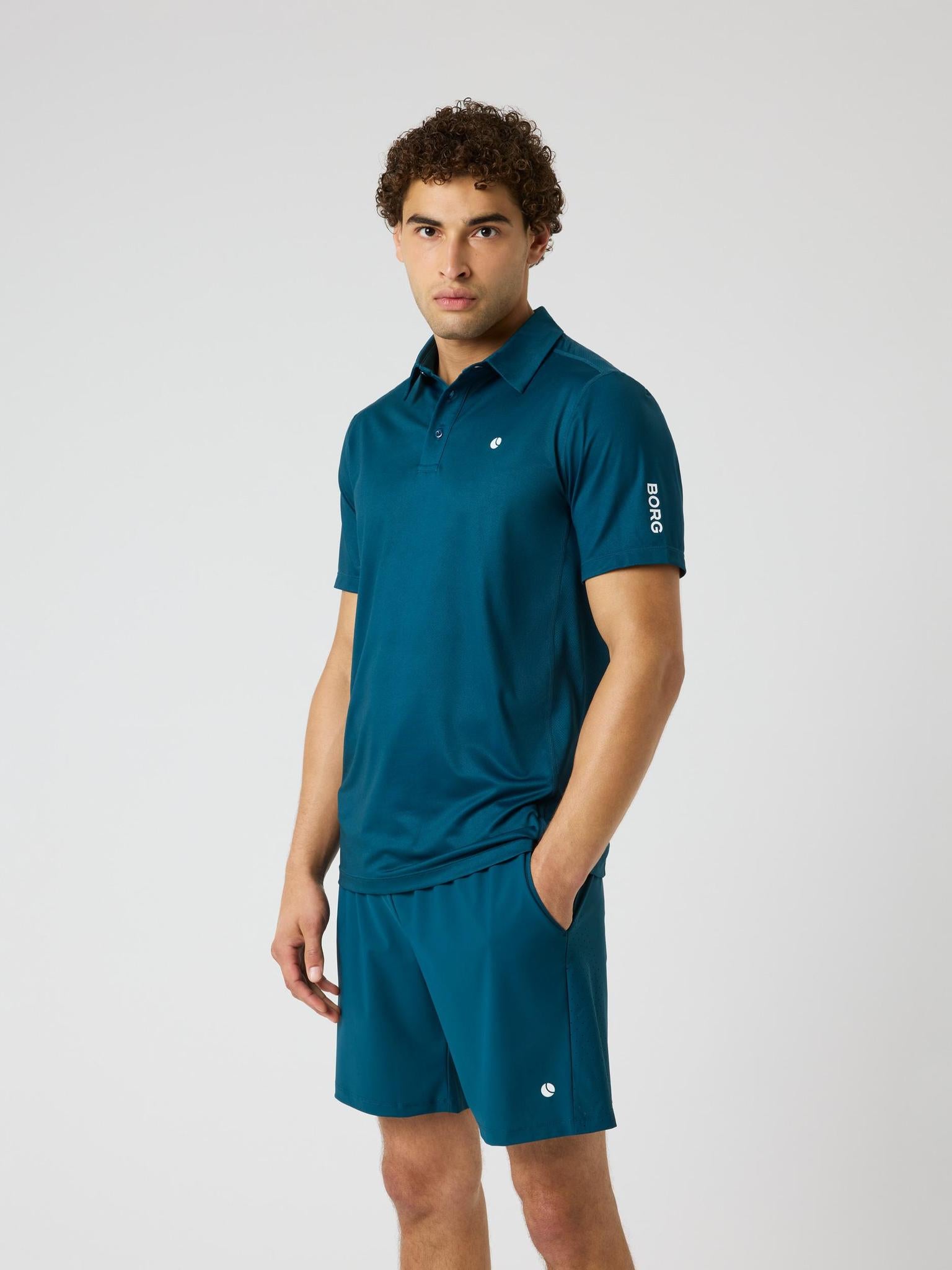 BJÖRN BORG Ace Mesh Panel Polo Shirt Reflecting Pond