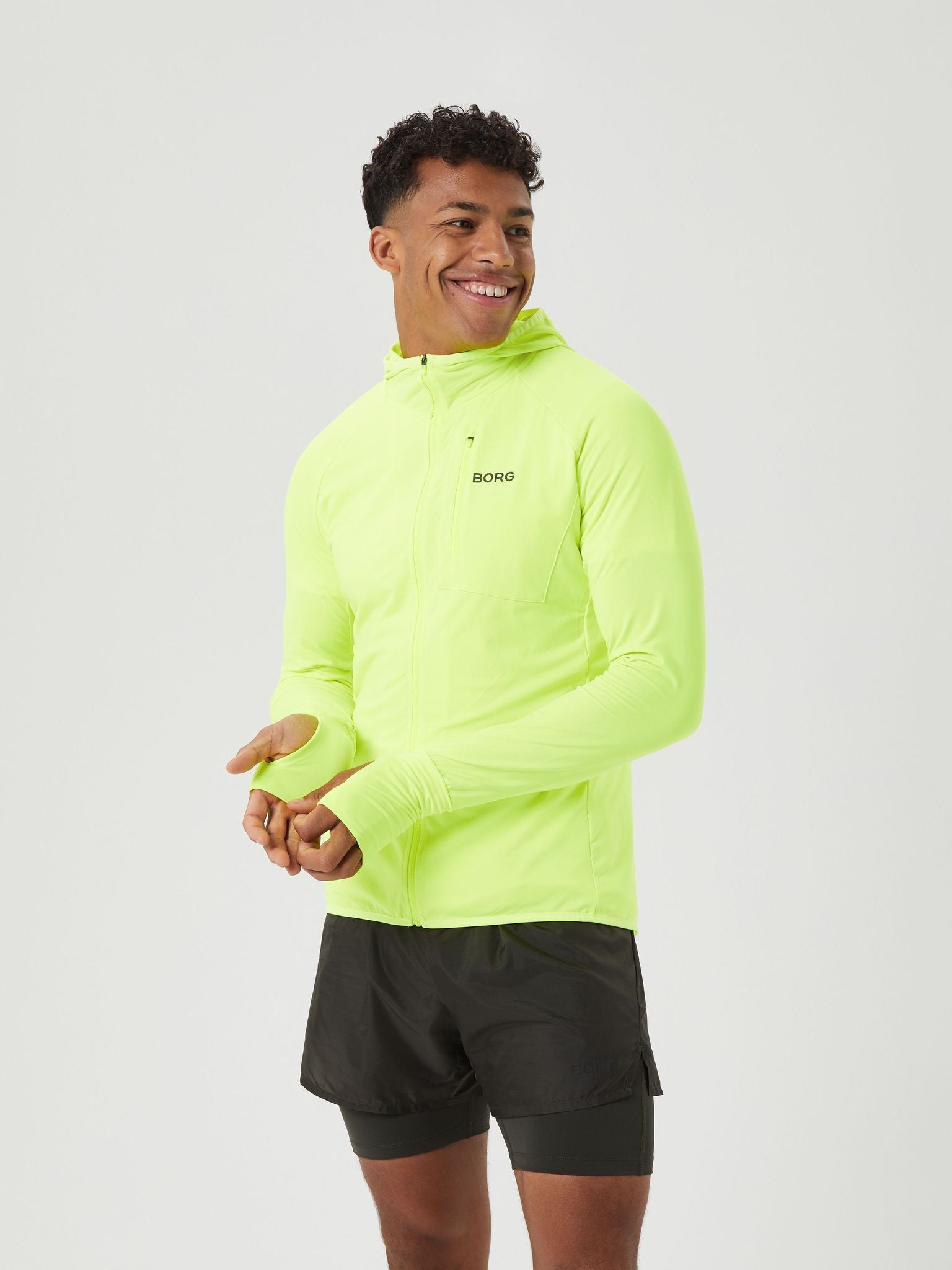 BJÖRN BORG Borg Running Mid Layer Hood Safety Yellow
