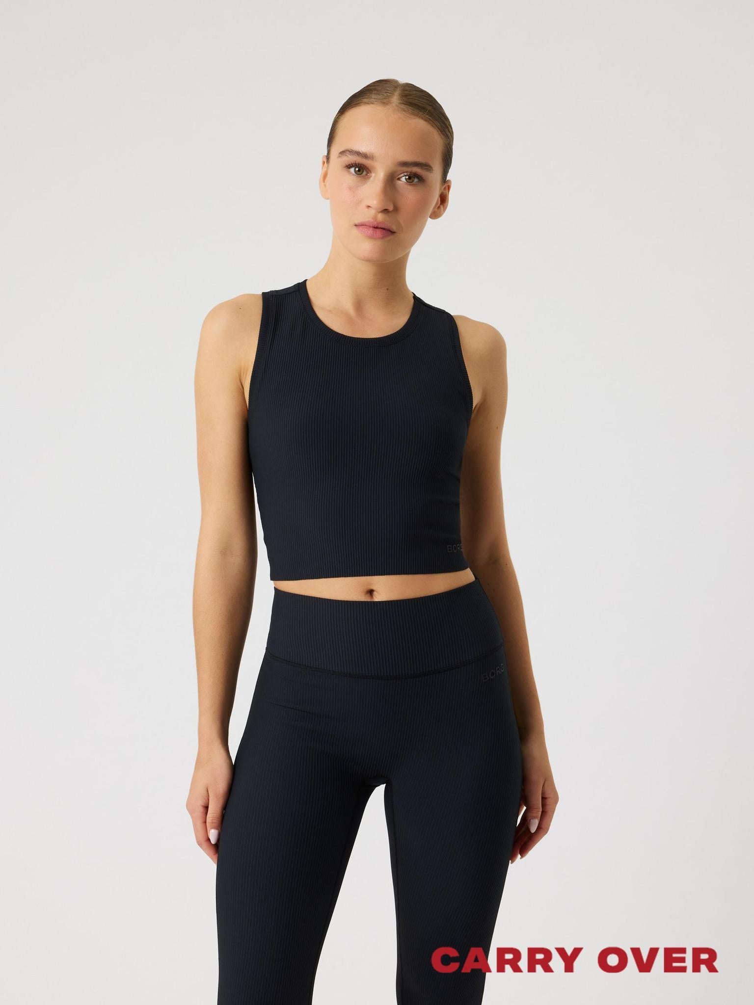 BJÖRN BORG Studio Ribbed Cropped Tank Top Black Beauty