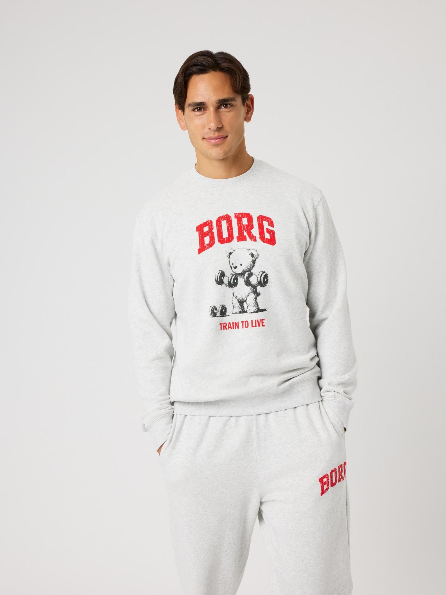 BJÖRN BORG Borg Classic Print Sweatshirt Ultra Light Grey Melange