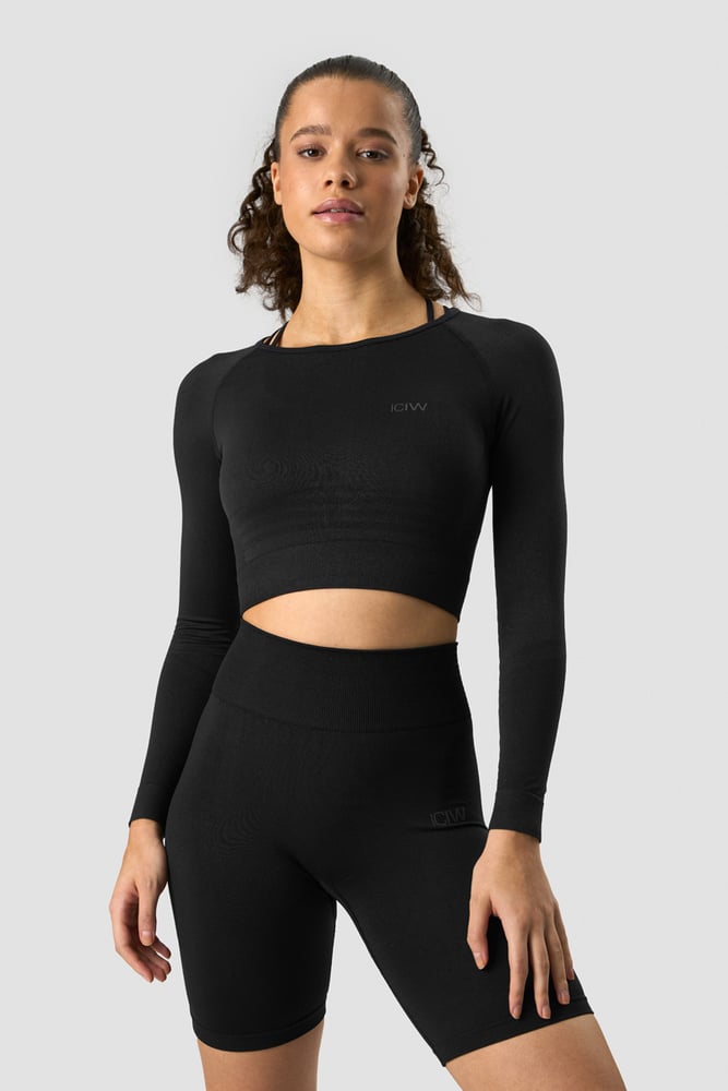ICIW Define Seamless LS Crop Top Black/Black