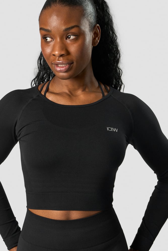 ICIW Define Seamless LS Crop Top Black Wmn