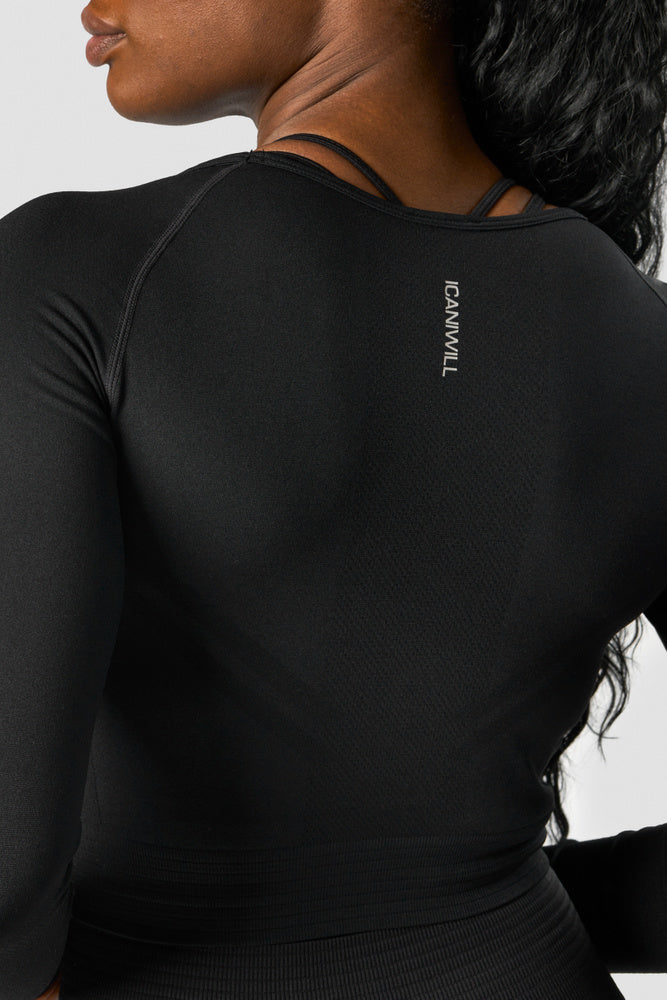 ICIW Define Seamless LS Crop Top Black Wmn