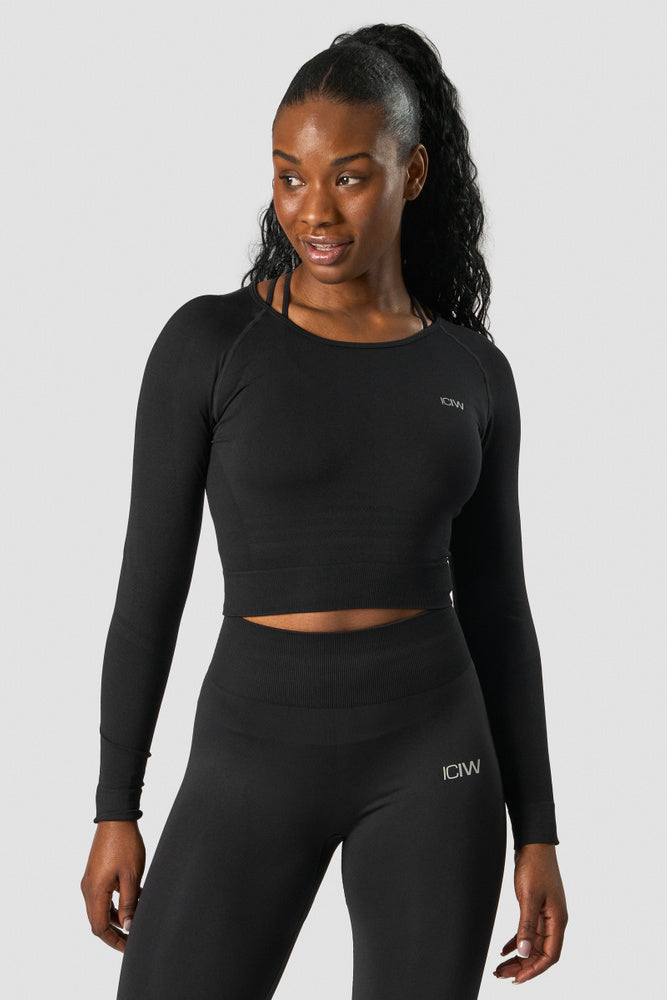 ICIW Define Seamless LS Crop Top Black Wmn