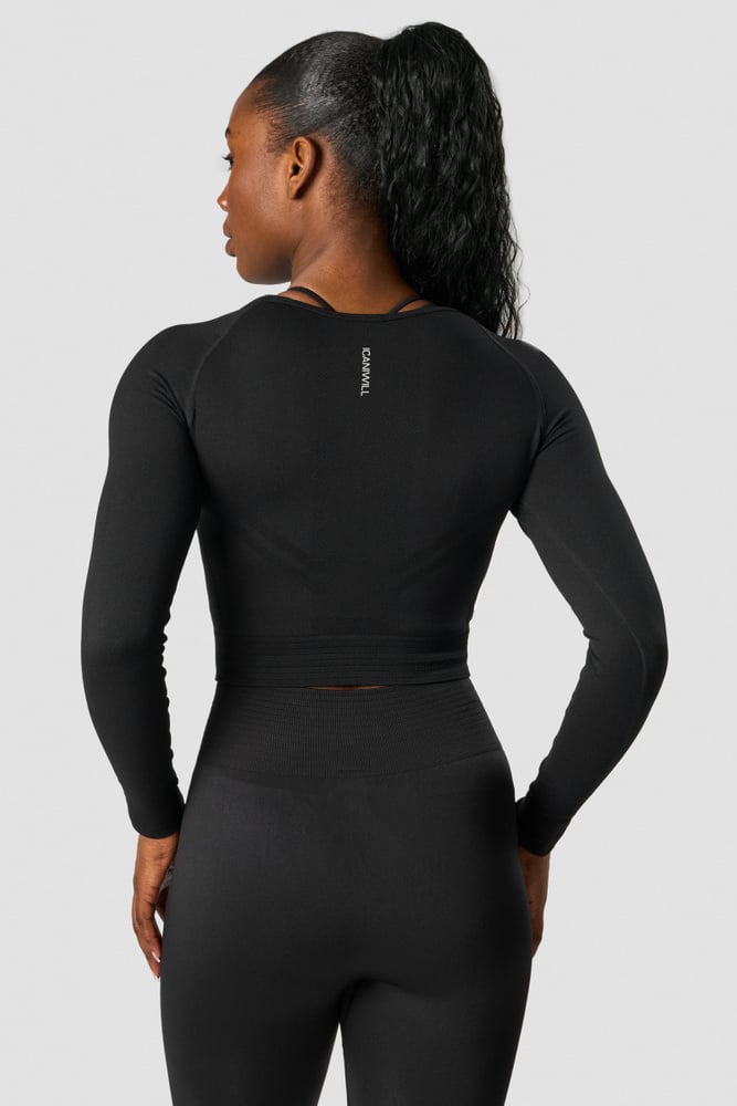 ICIW Define Seamless LS Crop Top Black Wmn
