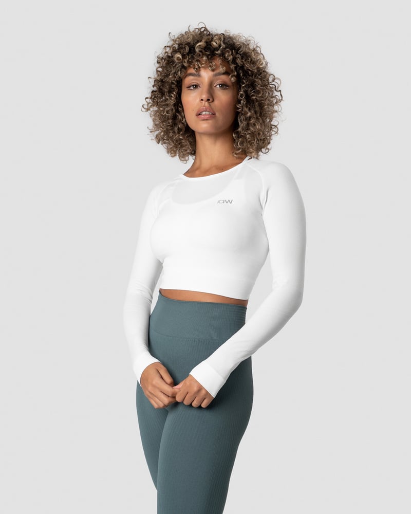 ICIW Define Seamless LS Crop Top White Wmn