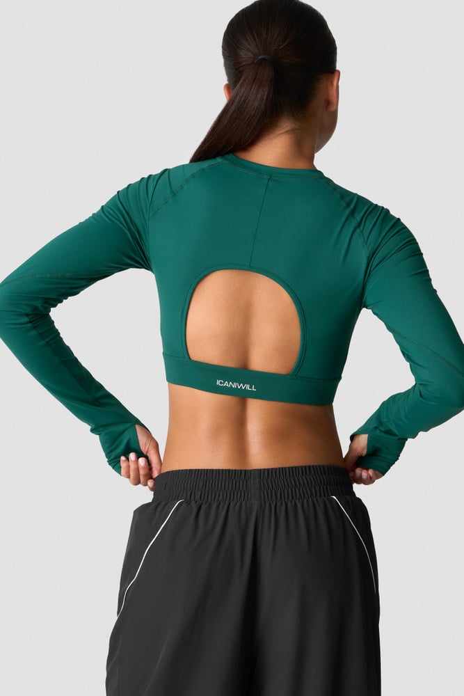 ICIW Contrast Cropped Long Sleeve Deep Emerald