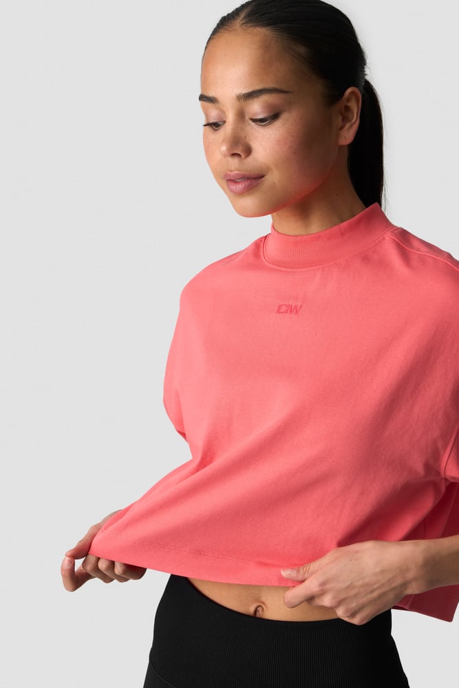 ICIW Everyday Cropped Mock Neck T-shirt Dark Pink Peach
