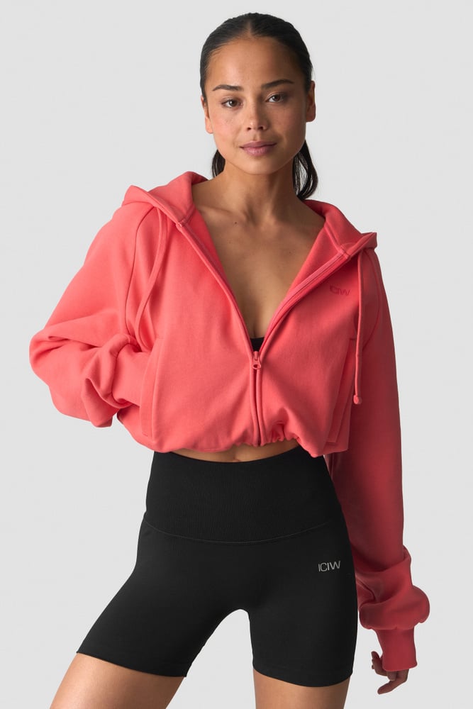 ICIW Everyday Cropped Zip Hoodie Dark Pink Peach