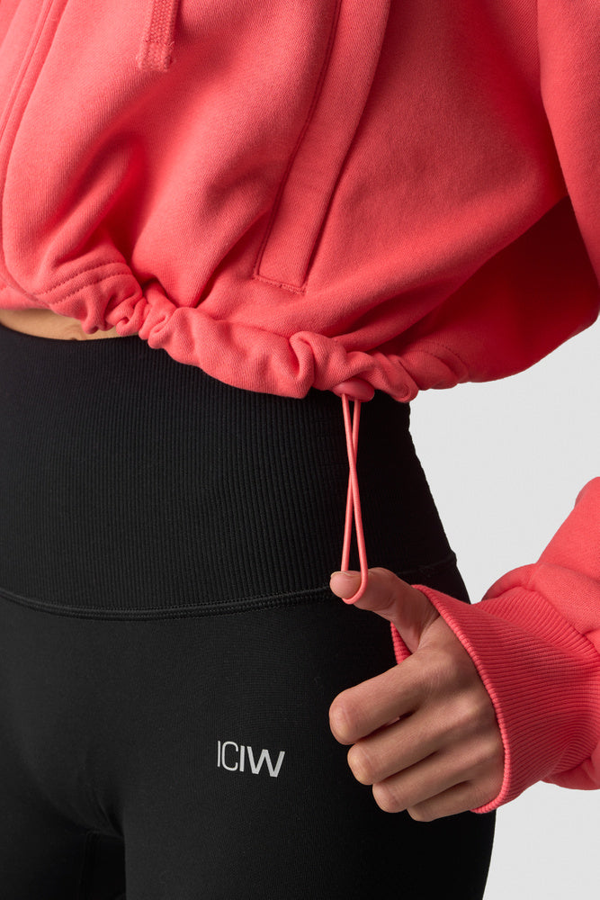 ICIW Everyday Cropped Zip Hoodie Dark Pink Peach