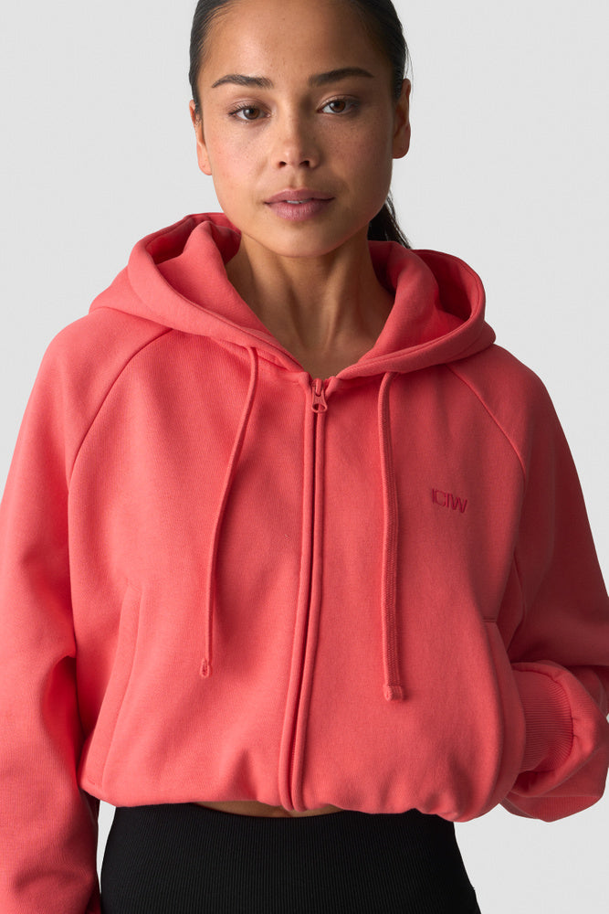 ICIW Everyday Cropped Zip Hoodie Dark Pink Peach