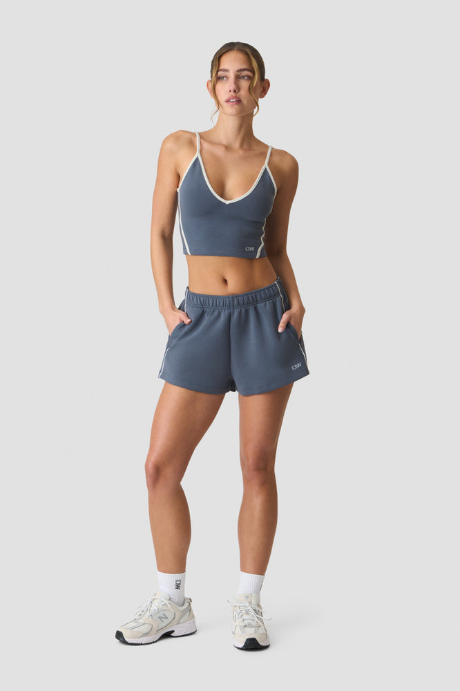 ICIW Contrast V-neck Top Misty Blue
