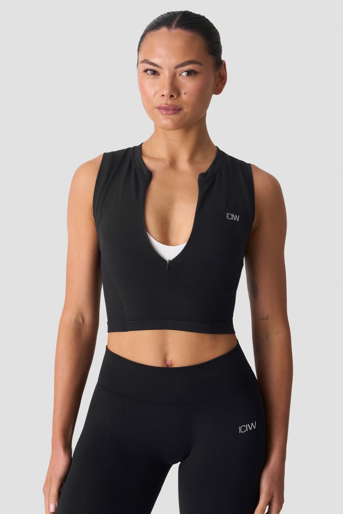 ICIW Smooth Seamless 1/2 Zip Tank Black