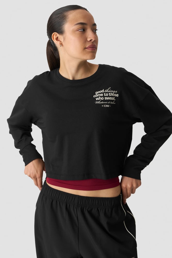 ICIW Shape Cropped Long Sleeve Print Black