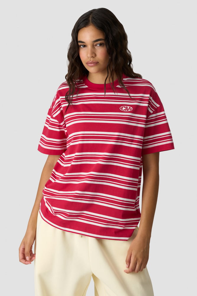 ICIW Everyday Oversized Tee Stripe Bright Red