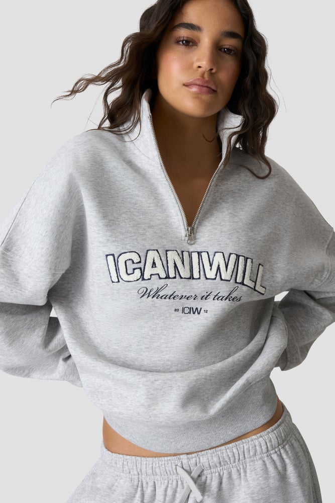ICIW Everyday 1/4 Zip Sweatshirt Terry Print Light Grey Melange