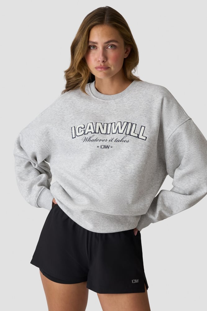 ICIW Everyday Relaxed Crewneck Terry Print W Light Grey Melange