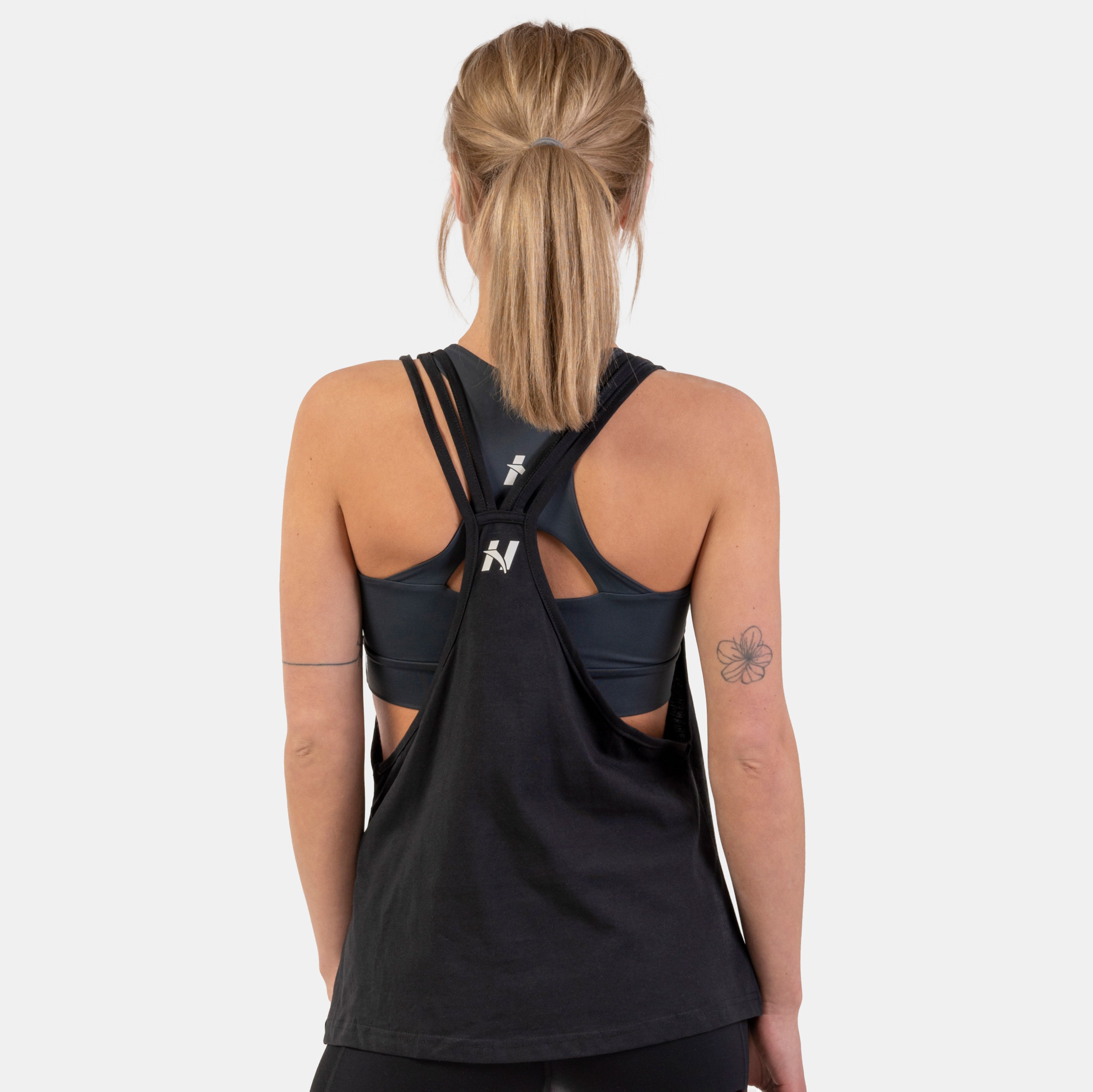 NEBBIA Sleeveless Loose Cross Back Tank Top "Feeling Good", black NEBBIA