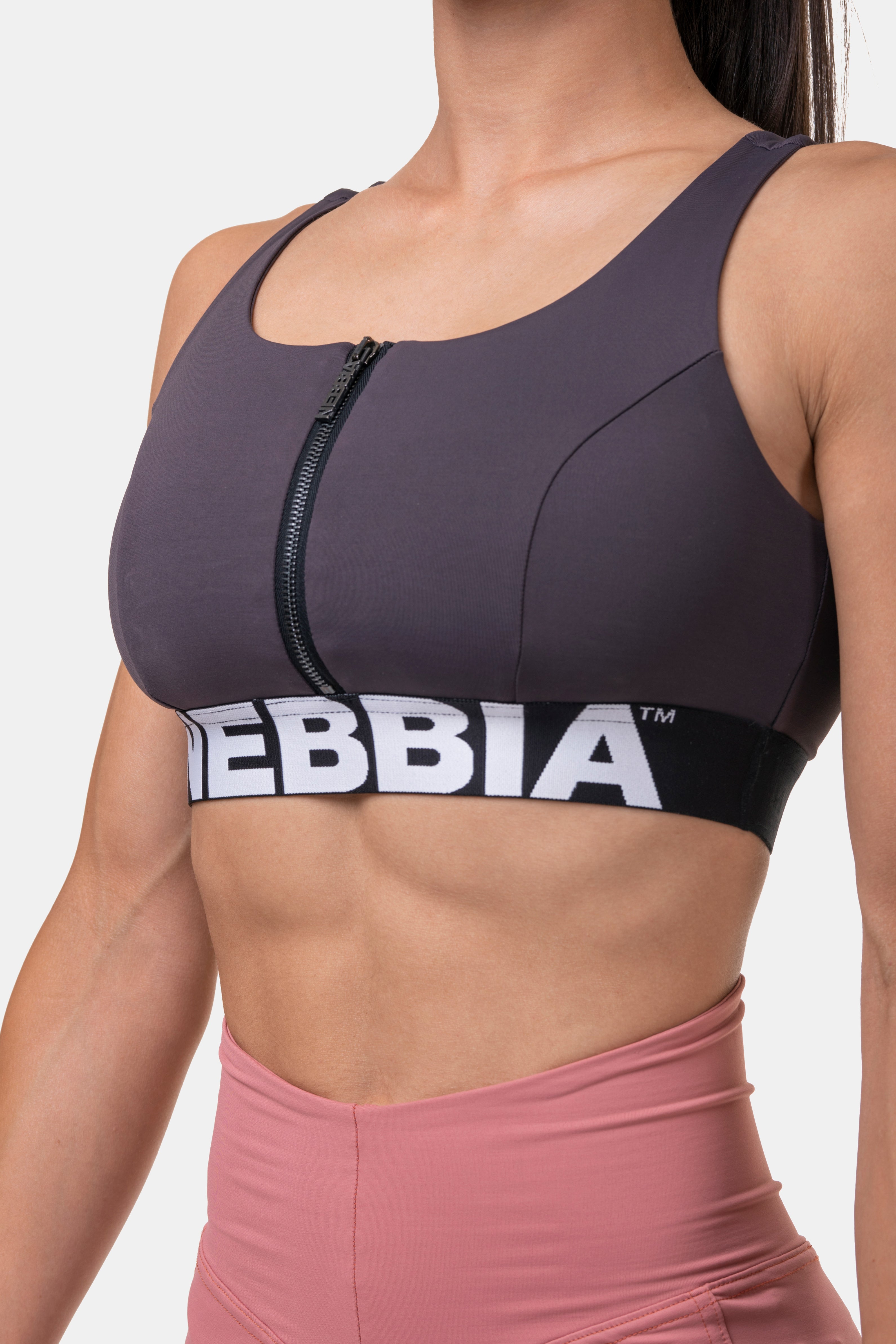 NEBBIA Smart Zip Front Sports Bra, marron NEBBIA