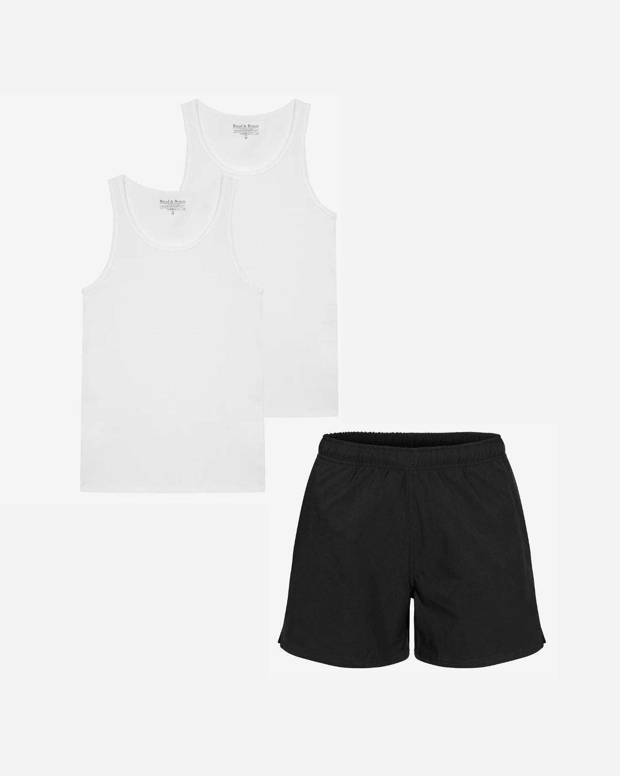 Bread & Boxers Herrpaket – 2x Vitt Linne & Svarta Shorts