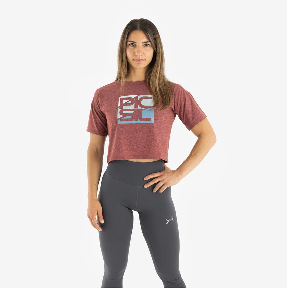 Picsil T-shirt Premium CROP Short Manga Woman Röd Picsil