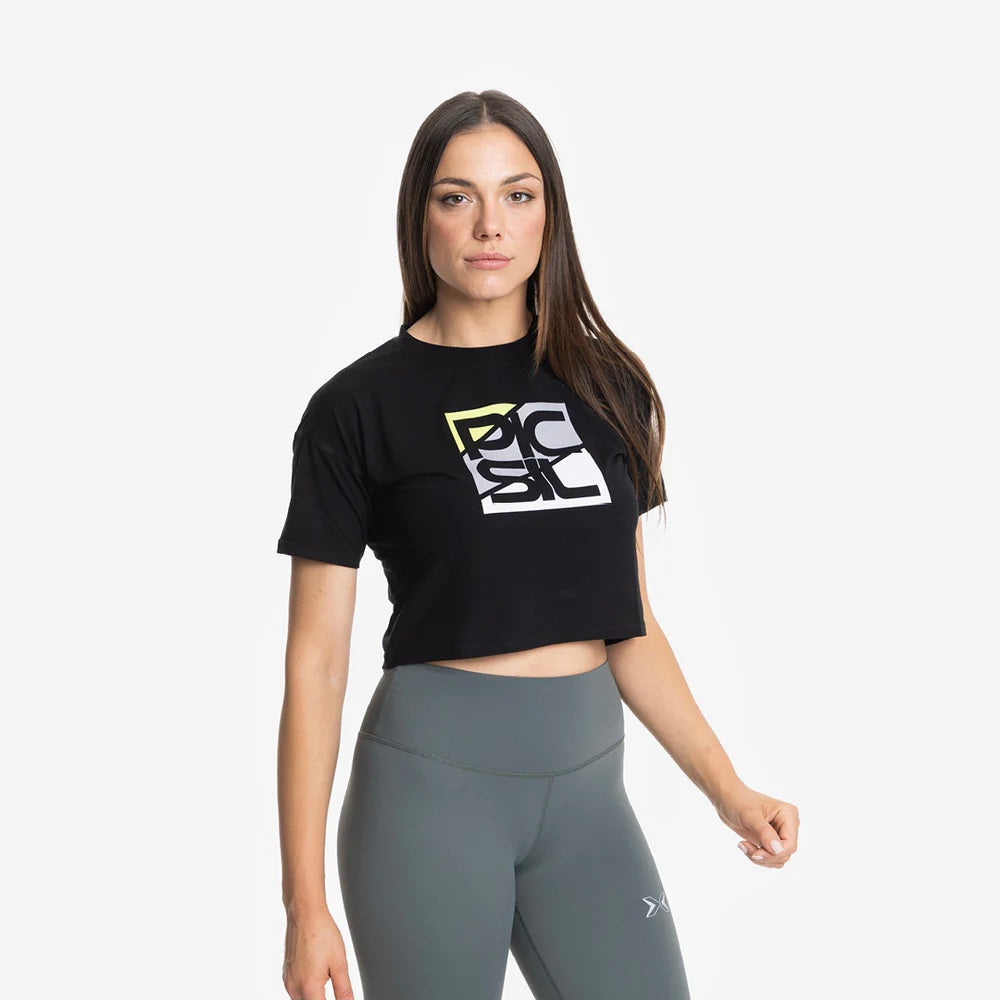 Picsil T-shirt Premium CROP Short Manga Woman Svart Picsil