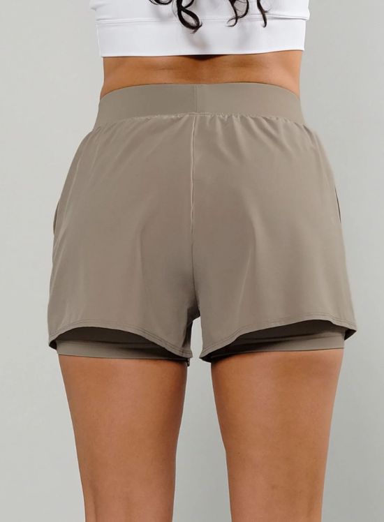 RS Women's Performance Court Shorts - 2 in 1 Solid Taupe RS