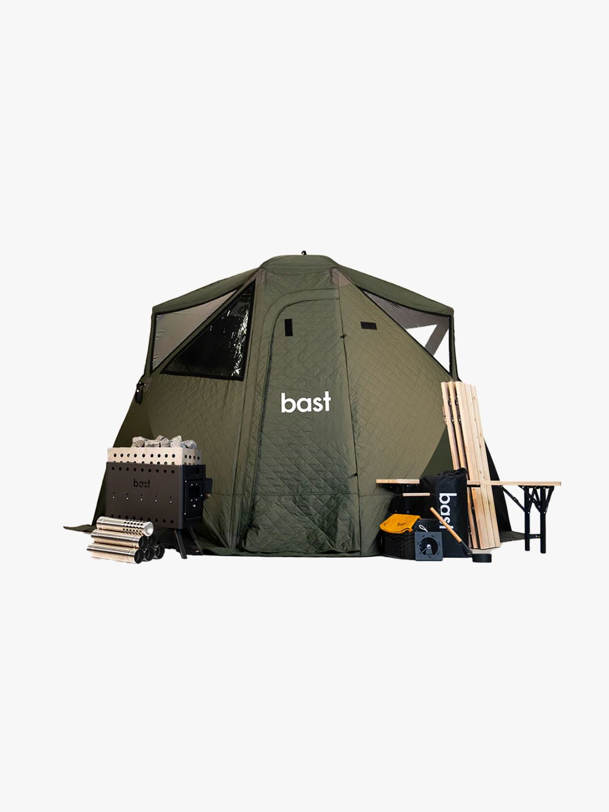 Bast Björk Premium grön portabelt bastutält med komplett utrustning